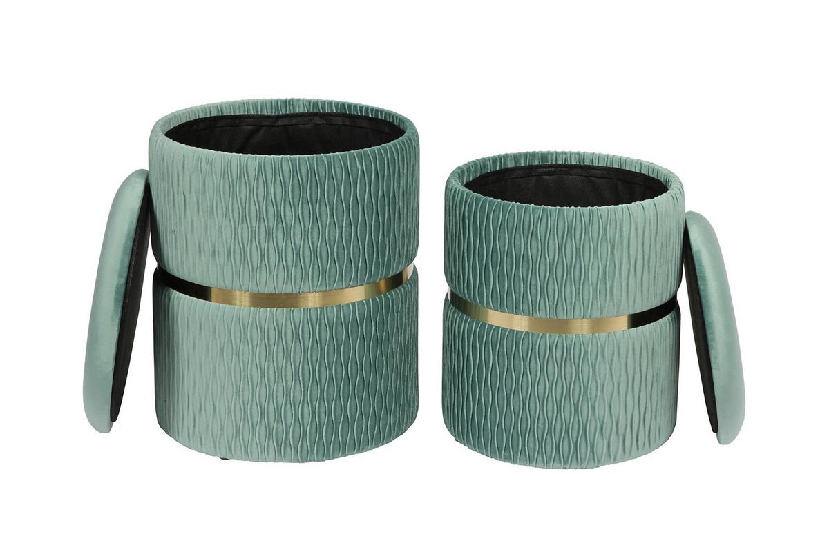 Hocker Zora Grün Polyester, D: 31,5 Cm - Goldfarben/Mintgrün, Design, Textil/Metall (31,5/36/38/44/31,5/36cm) - Kayoom