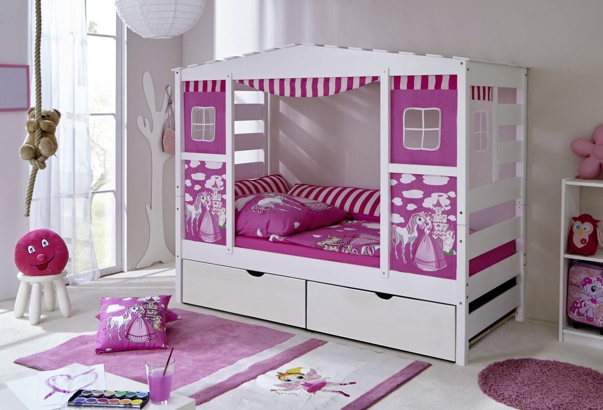 Postel ve tvaru domečku LIO závěs růžový - pink, Moderní, dřevo (90/200cm) - MID.YOU