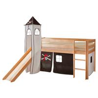 Spielbett Kasper Schwarz/Weiß Kiefer Massiv 90 cm Rutsche - Schwarz/Weiß, Natur, Holz (90/200cm) - MID.YOU