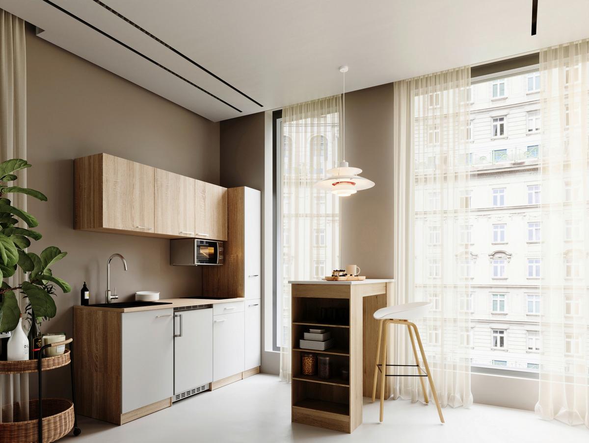 Küchenblock Ingrid Weiß/Eichefarben B: 180cm - Eichefarben/Weiß, Design, Holzwerkstoff (180cm) - Respekta