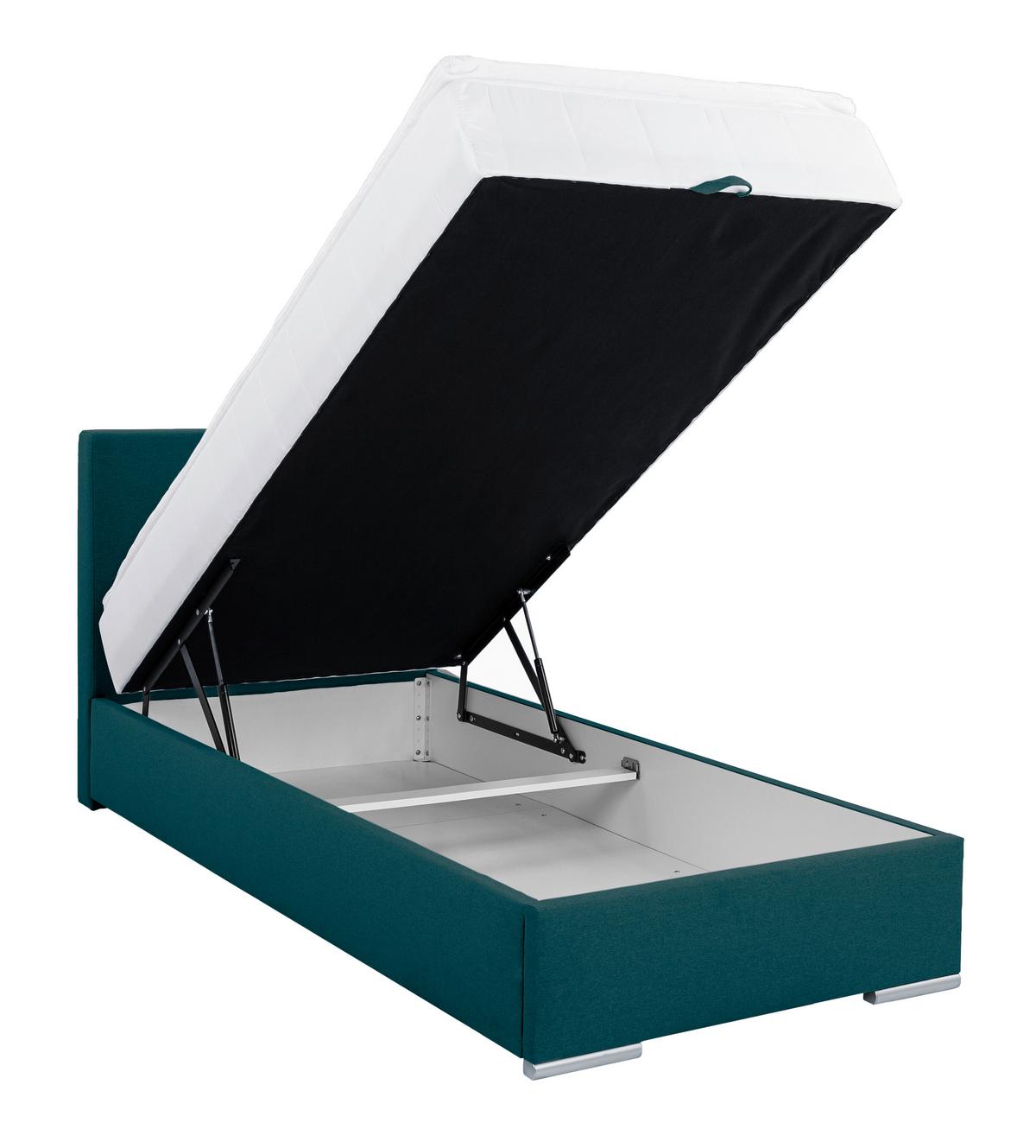 Polsterbett Cosi 100 - Chromfarben/Petrol, KONVENTIONELL, Holz/Textil (100/200cm)