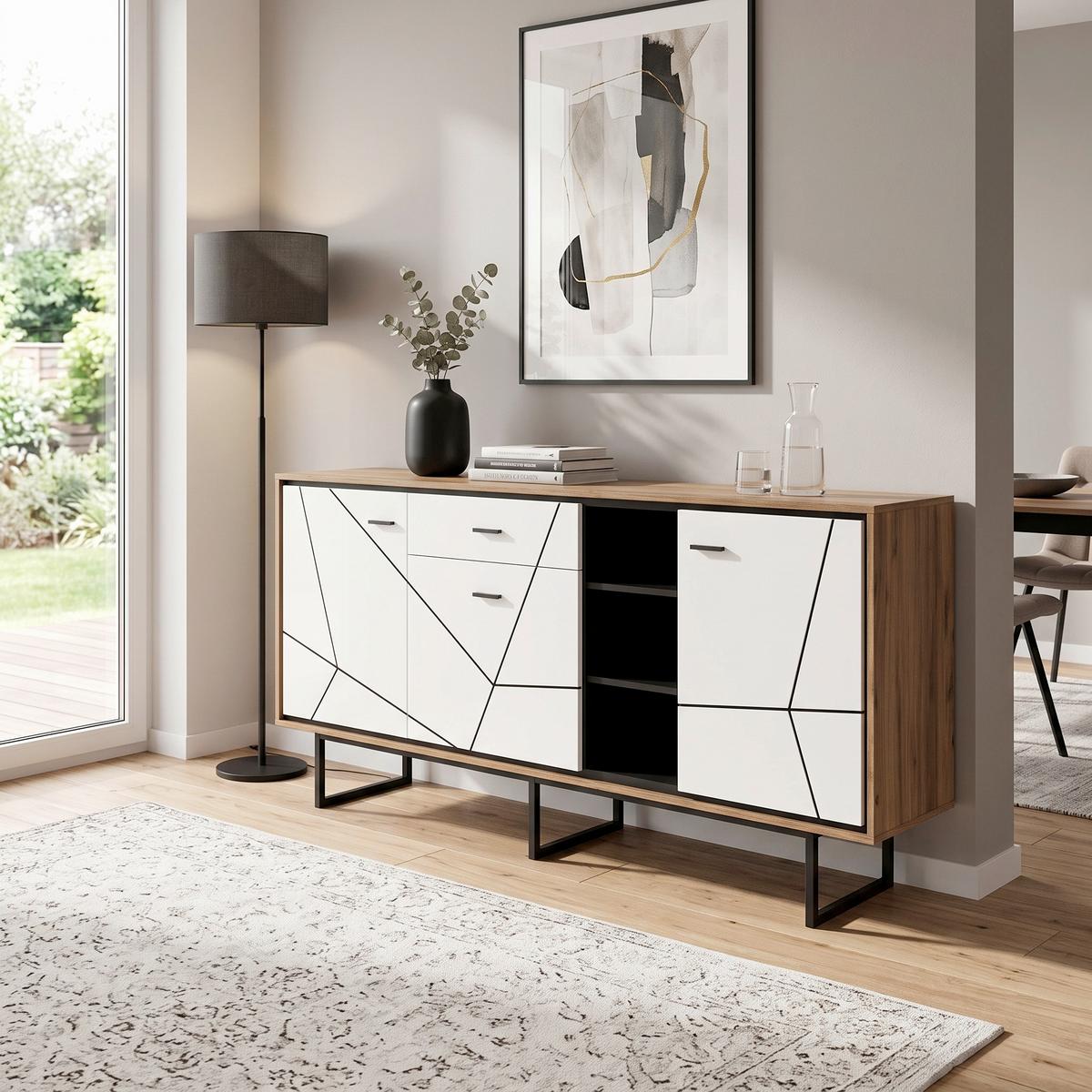 Kommode Brolo Catania Eiche/SchwarzB:197,3cm - MODERN, Holzwerkstoff (197,3/90,3/40cm)