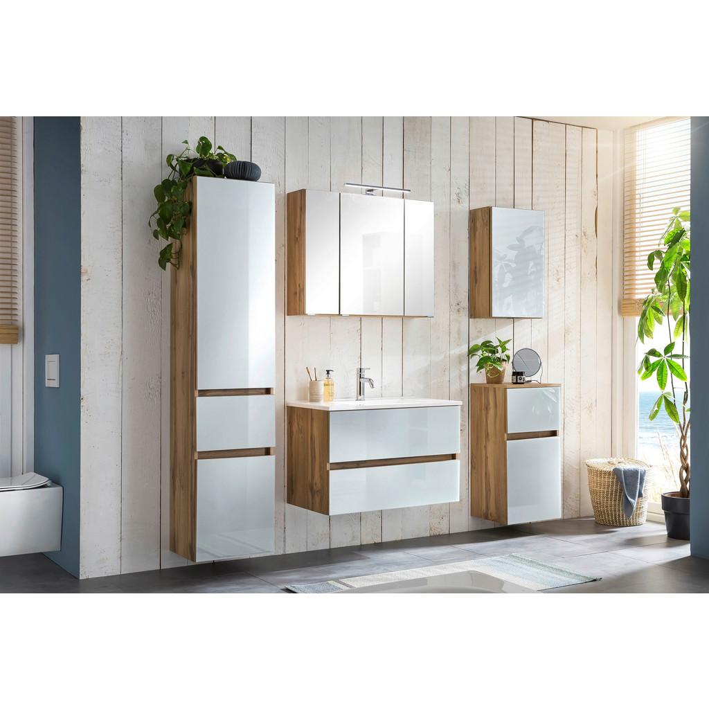 Badmöbel-Set 6--teilig. inkl. LED Helsinki 160cm Weiß/Eiche