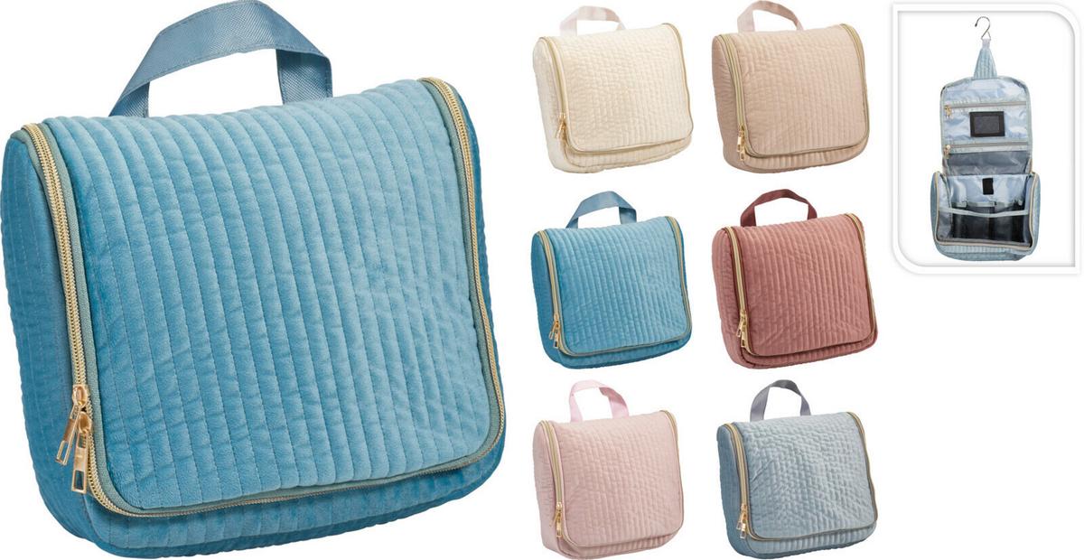 Organizér na kozmetiku POCKLA - svetlohnedá/modrá, Basics, textil (23/4/26cm)