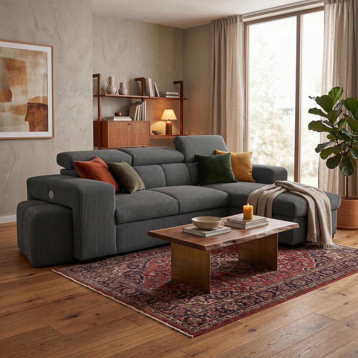 Schlafsofa Sirius M anthrazit, 251x165cm - Anthrazit, KONVENTIONELL, Holz/Holzwerkstoff (251/165cm)