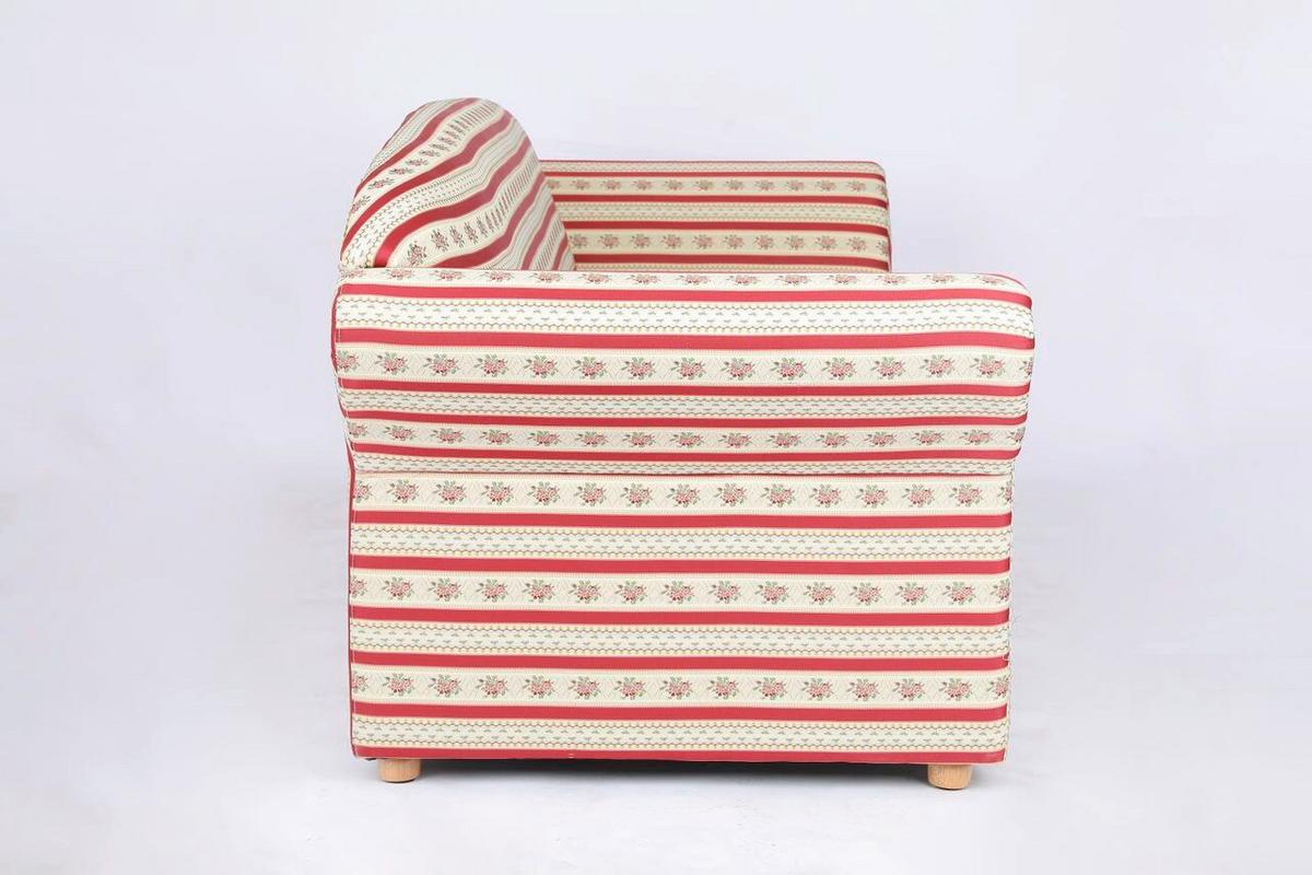 3-Sitzer Loretta,rot gestreift Blumenmuster, ca. 204x83x85 cm - Hellbraun/Bordeaux, Basics, Holz/Textil (204/83/85cm)