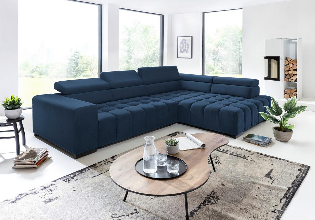 Eckschlafsofa Elias Neu Blau S: 307 Cm - Blau/Schwarz, Design, Textil (307/201cm) - Livetastic