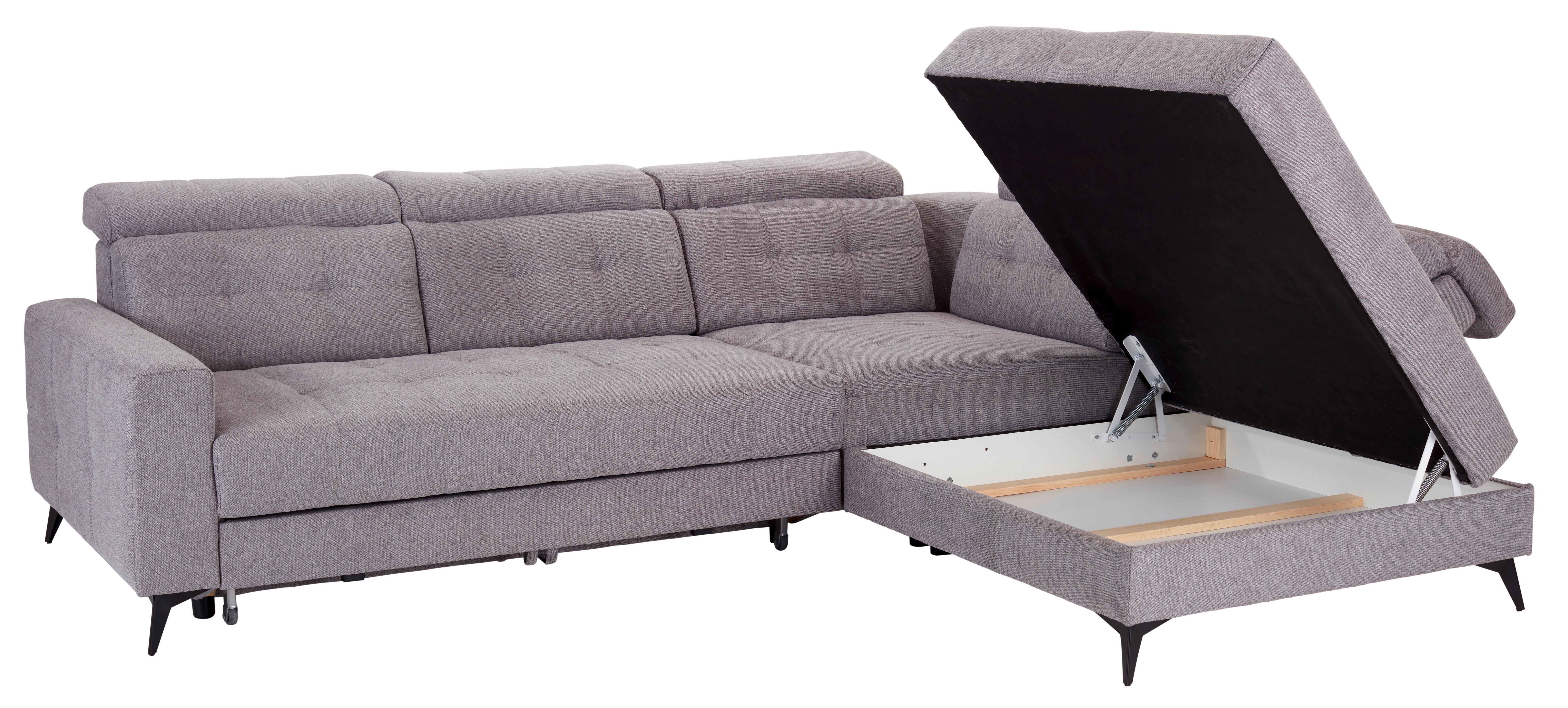 Ecksofa mit Bettfunktion & Bettkasten Barletta Grau - Schwarz/Grau, MODERN, Textil (289/228cm) - Luca Bessoni