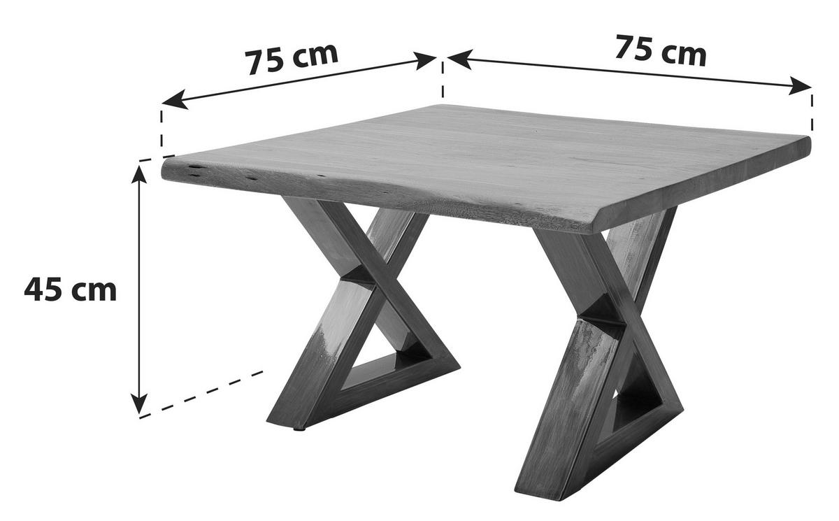 Couchtisch Holz mit Massiver Tischplatte Cartagena, Akazie - Akaziefarben/Nickelfarben, MODERN, Holz/Metall (75/45/75cm)