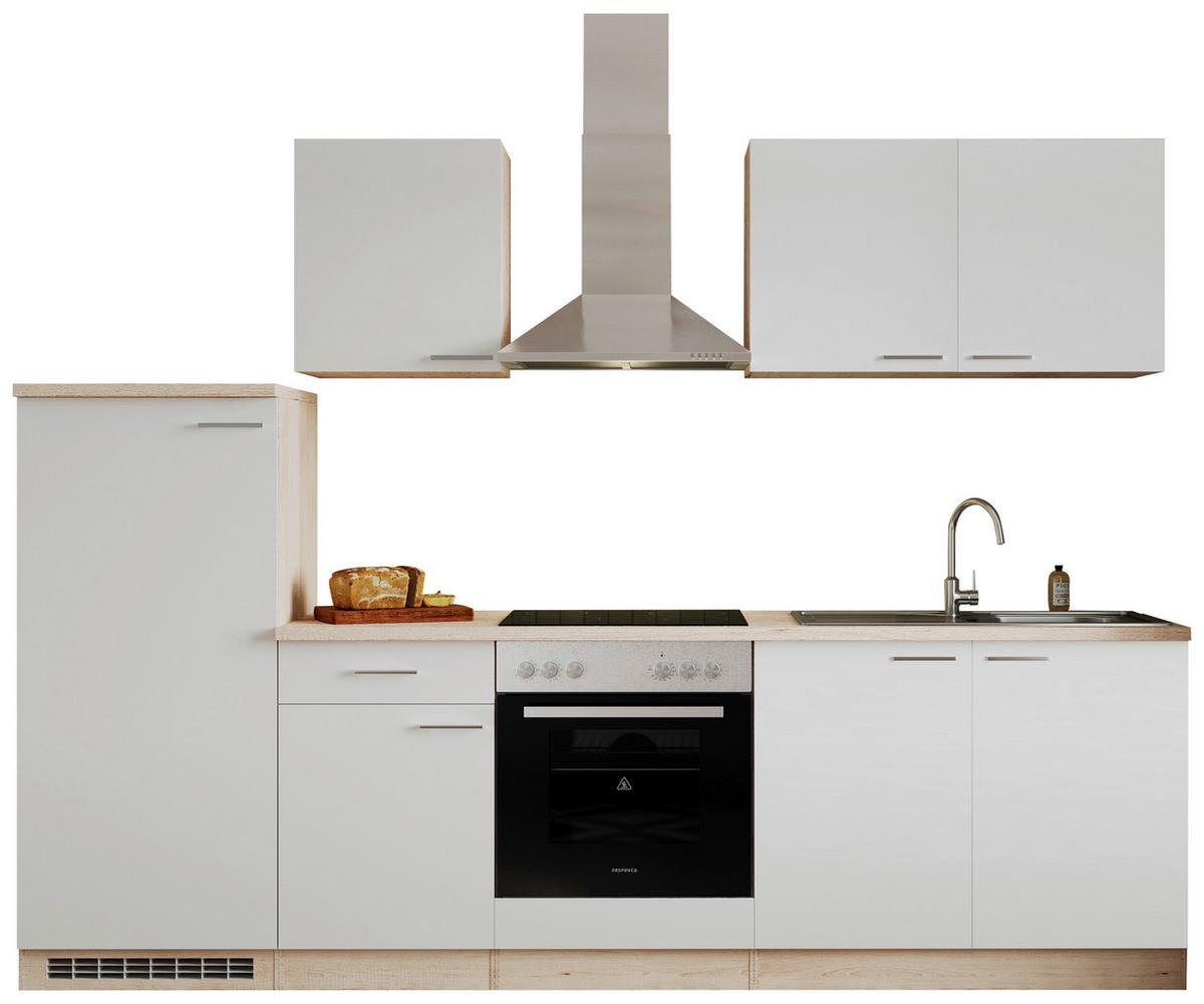 Küchenzeile Economy m. Geräten 270 cm Weiß/Eiche Dekor modern - Eichefarben/Weiß, Basics, Holzwerkstoff (270cm) - Respekta