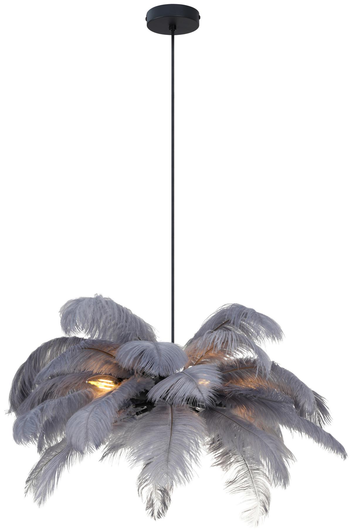 Hängeleuchte Fedi - Schwarz/Grau, MODERN, Textil/Metall (55/120cm)