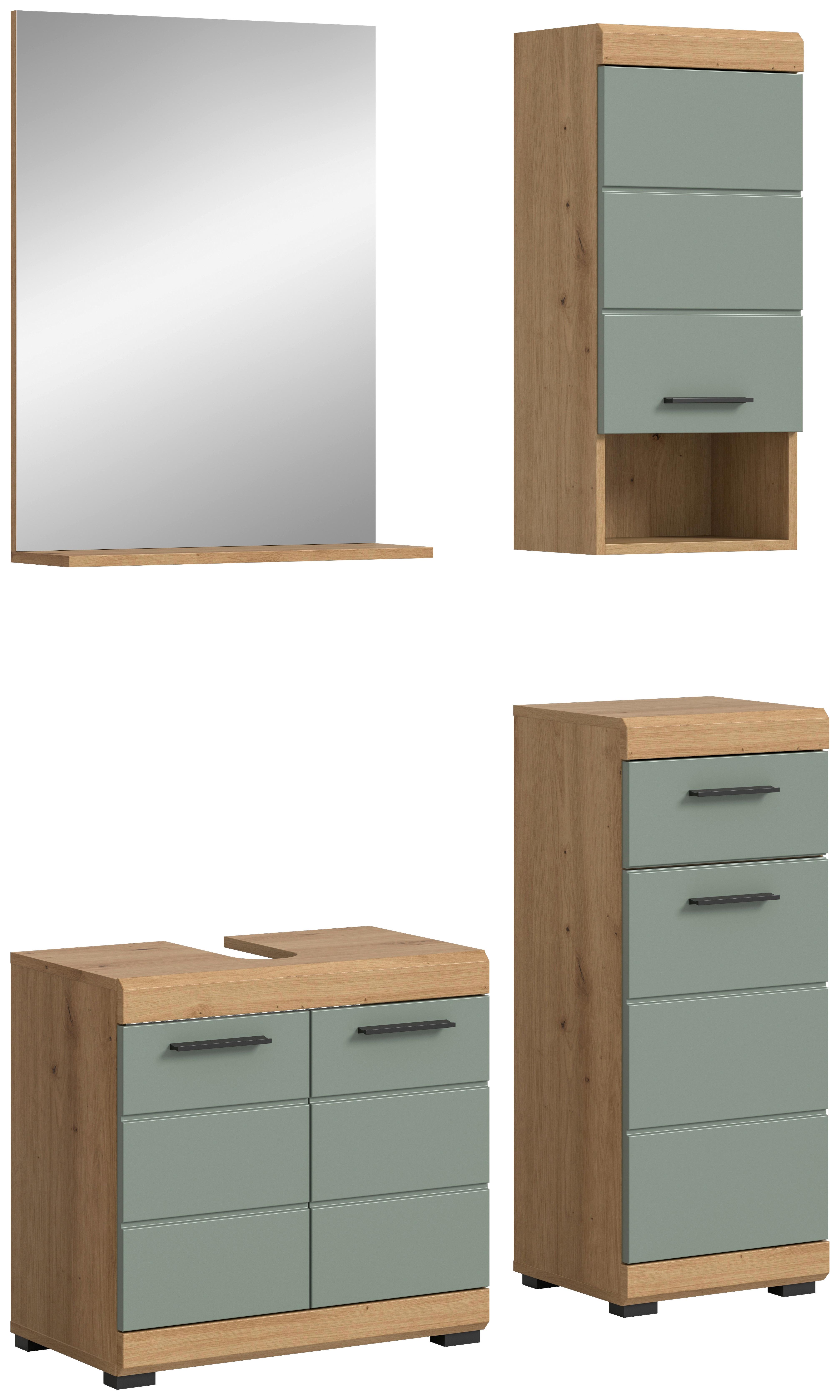 Badezimmer Scout Salbeigrün/Eiche D. B: 97 cm - Salbeigrün/Schwarz, MODERN, Glas/Holzwerkstoff (97cm) - MID.YOU