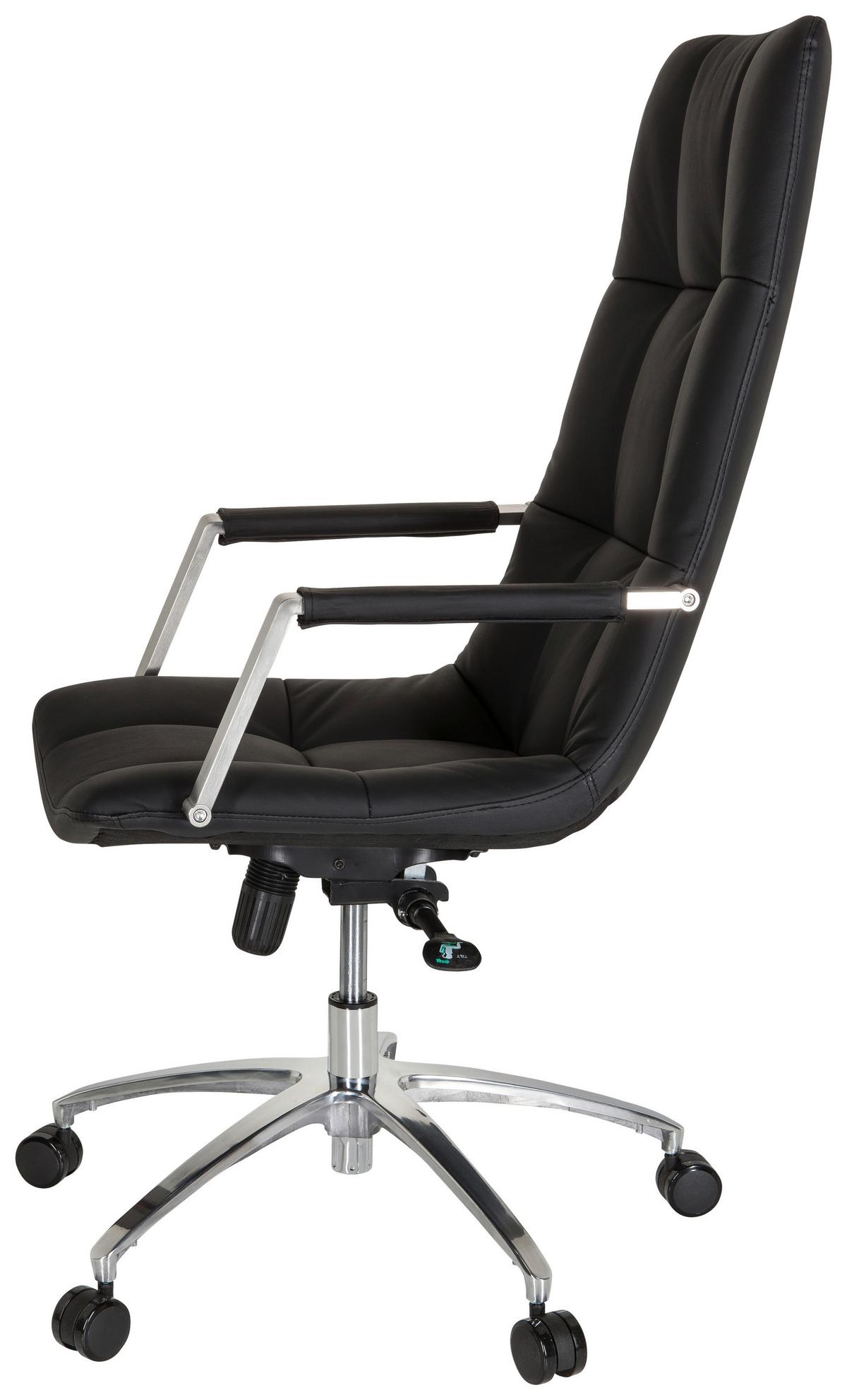 Drehstuhl Saranto Pro Schwarz - Silberfarben/Schwarz, MODERN, Leder/Kunststoff (58/115/74cm) - MID.YOU