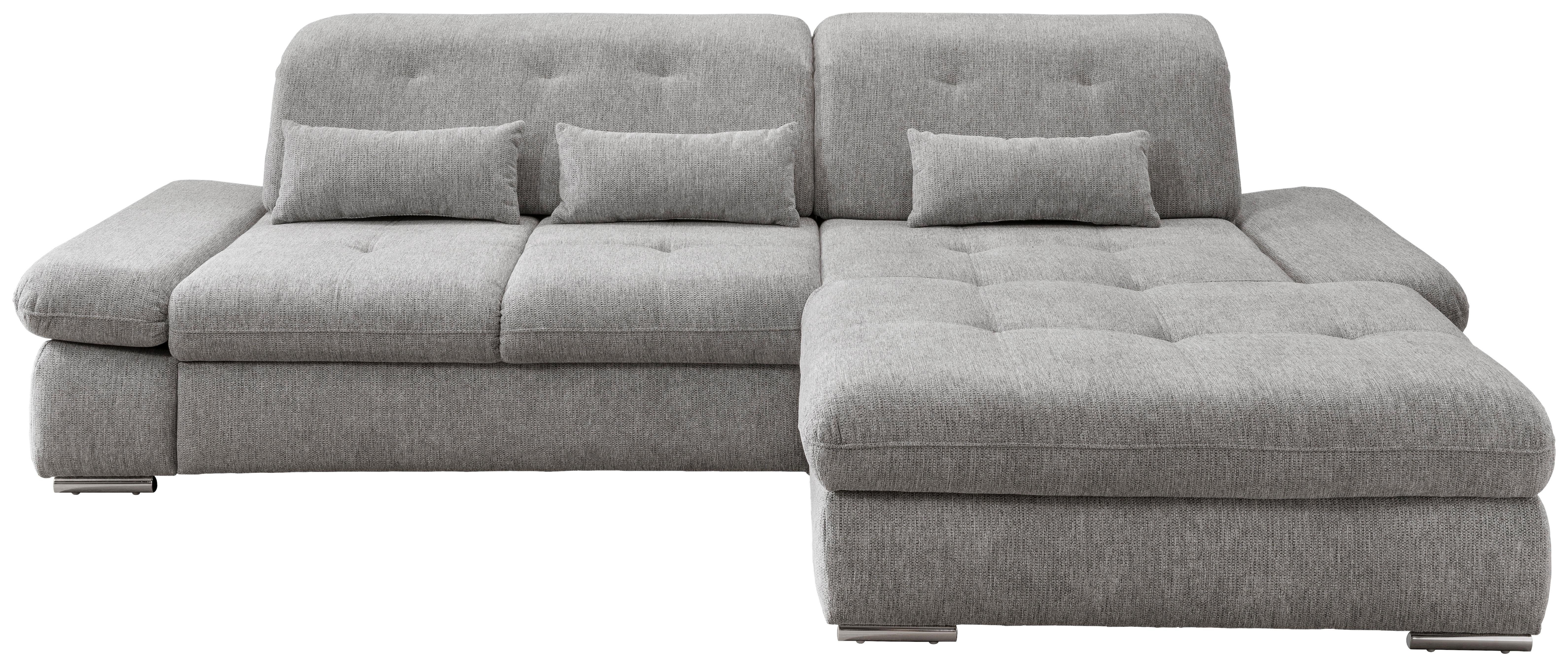 Ecksofa mit Schlaffunktion Dalida Silberfarben Chenille - Chromfarben/Silberfarben, Design, Textil (300/196cm) - Livetastic