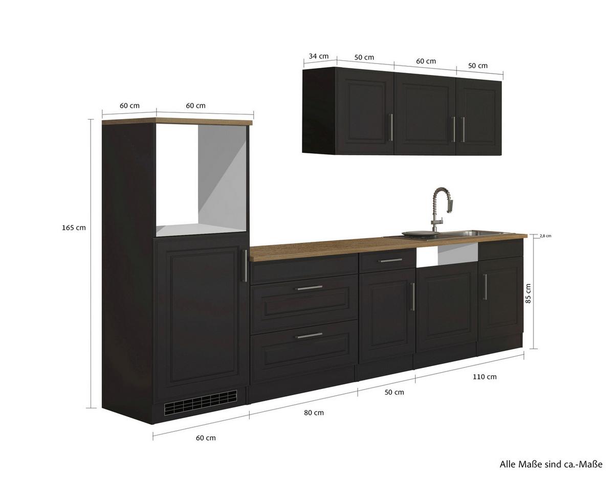 Küchenleerblock Rom Graphitfarben B: 300 cm - Graphitfarben/Sonoma Eiche, MODERN, Holzwerkstoff (300cm) - Held