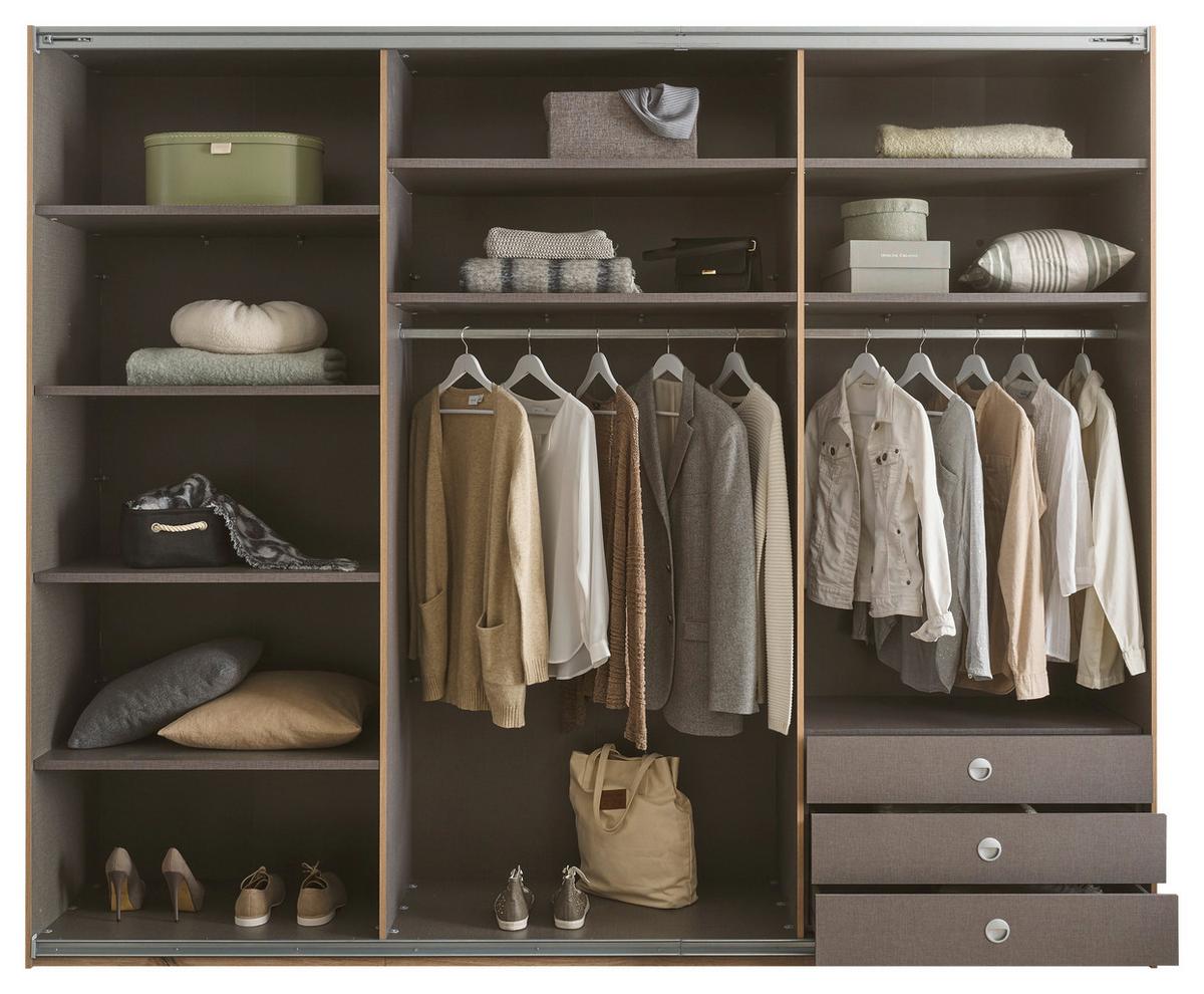 Schwebetürenschrank B: 270 Cm Preda Grau/eiche Dekor - Eichefarben/Grau, Basics, Holzwerkstoff (270/226/60cm) - MID.YOU