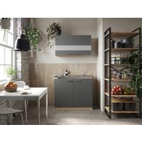 Miniküche Merle Grau/Eiche Dekor B:100cm - Eichefarben/Grau, Basics, Glas/Holzwerkstoff (100cm) - Respekta