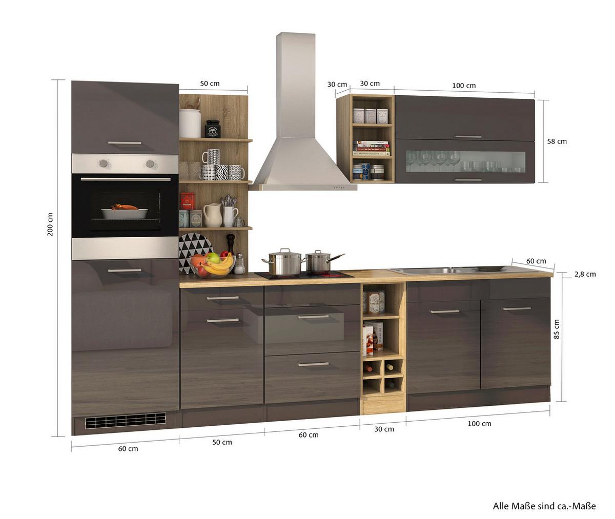 Küchenblock Mailand Graphitfarben B: 300cm - Graphitfarben/Sonoma Eiche, MODERN, Holzwerkstoff (300cm) - Held