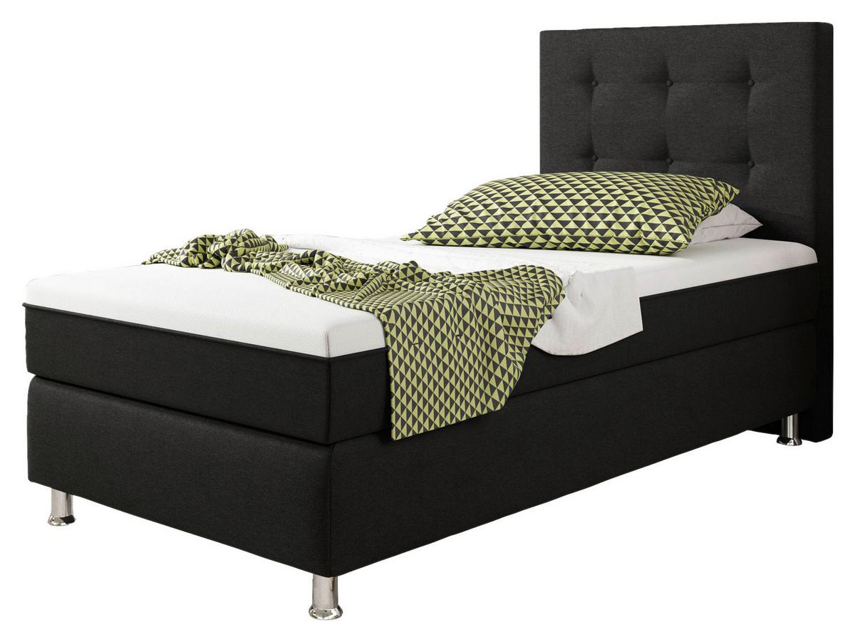 Boxspringbett Mit Topper 90x200 Köln Plus - Silberfarben/Schwarz, KONVENTIONELL, Textil (90/200cm) - MID.YOU