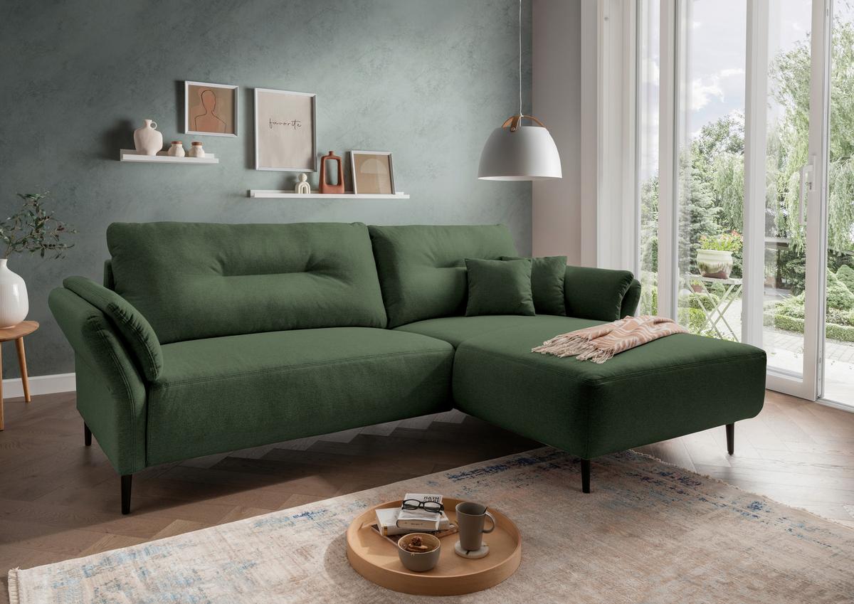 Ecksofa Piatelli Waldgrün S: 269x172 cm - Waldgrün/Schwarz, MODERN, Textil (269/96cm) - MID.YOU