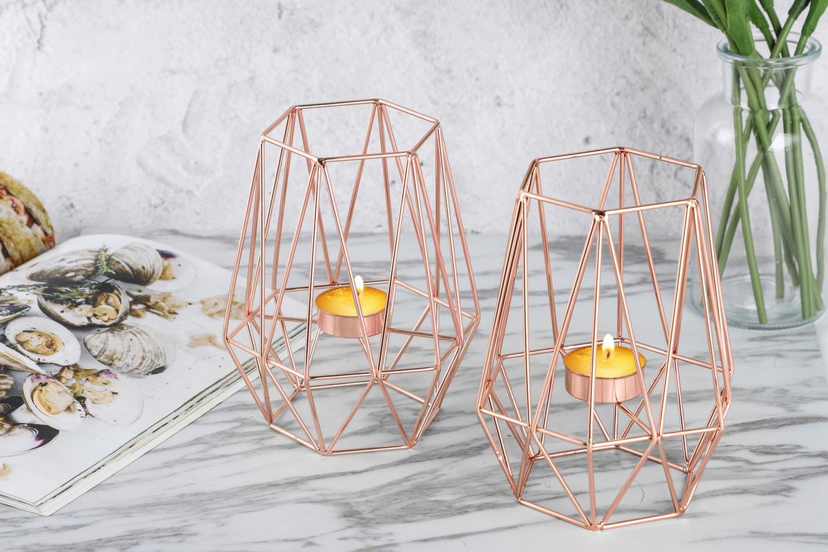 Teelichthalter-set Eisen Kupferfarben - Roségold, Basics, Metall (9,5cm) - Echtwerk