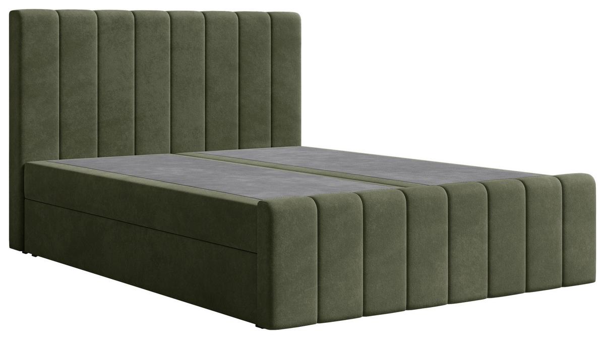 Boxbett Lila mit Topper 160x200 - Schwarz/Olivgrün, MODERN, Holz/Kunststoff (160/200cm) - Livetastic