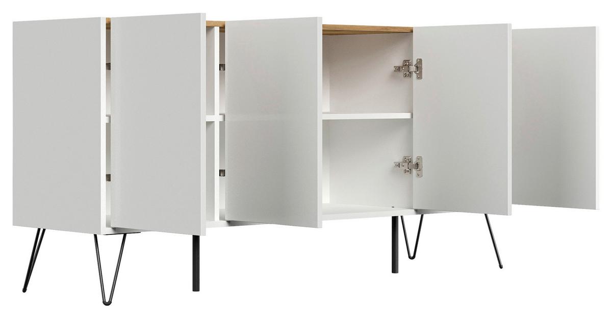 Sideboard Posseik Indutrial Eichefarben/Weiß B: 155 cm - Weiß Hochglanz/Eichefarben, Design, Holzwerkstoff (155/75,8/42cm) - MID.YOU