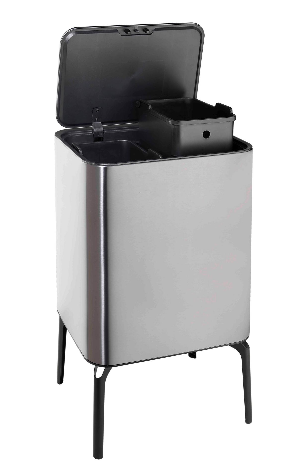 Odpadkový koš MICHAEL, objem 2x 12,7L - černá, Moderní, kov/plast (40,5/31/66,5cm) - Mömax