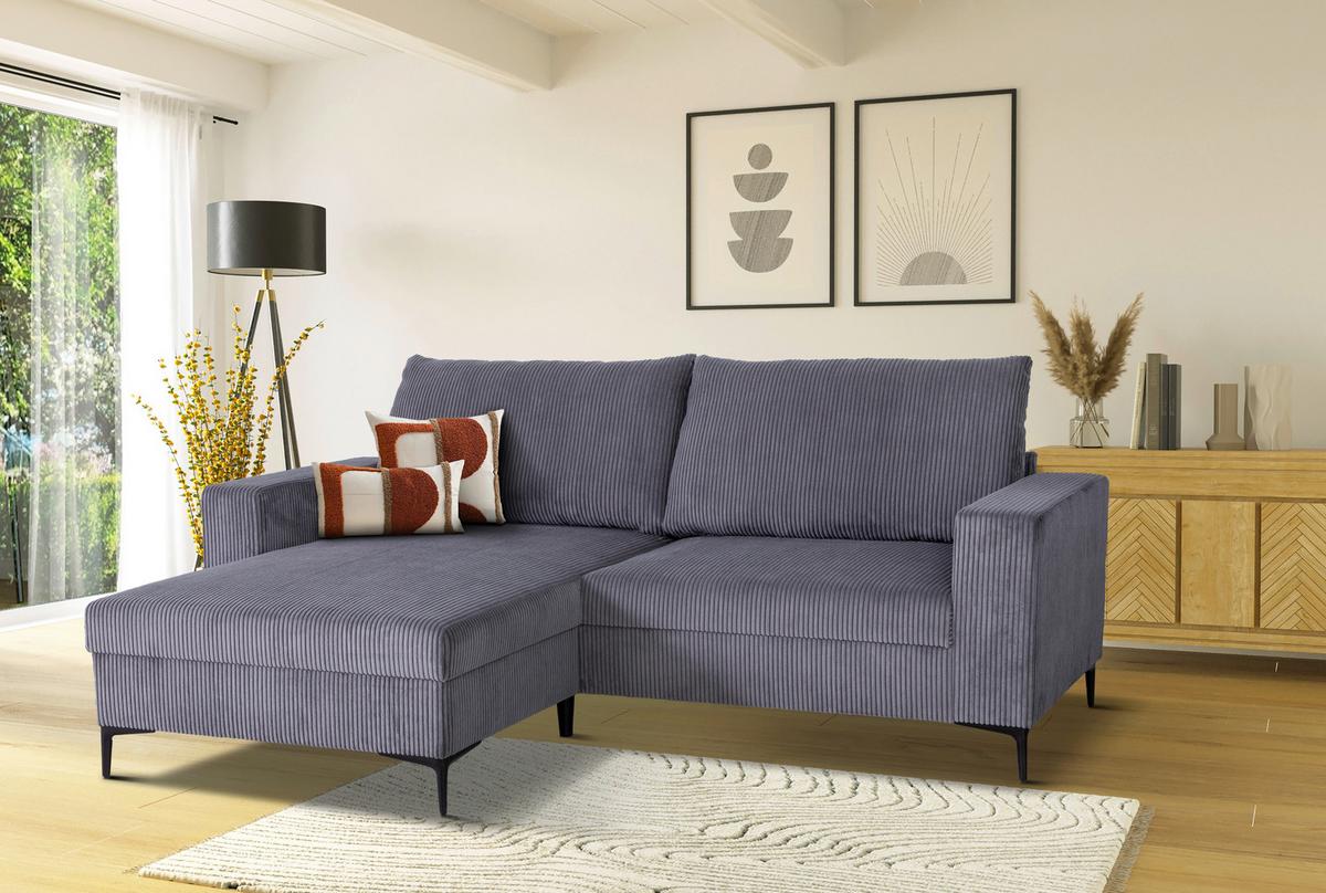 Ecksofa Toffee mit Kissen, Anthrazit Cord 208x140 cm - Anthrazit/Schwarz, Basics, Holz/Textil (208/140/88cm)
