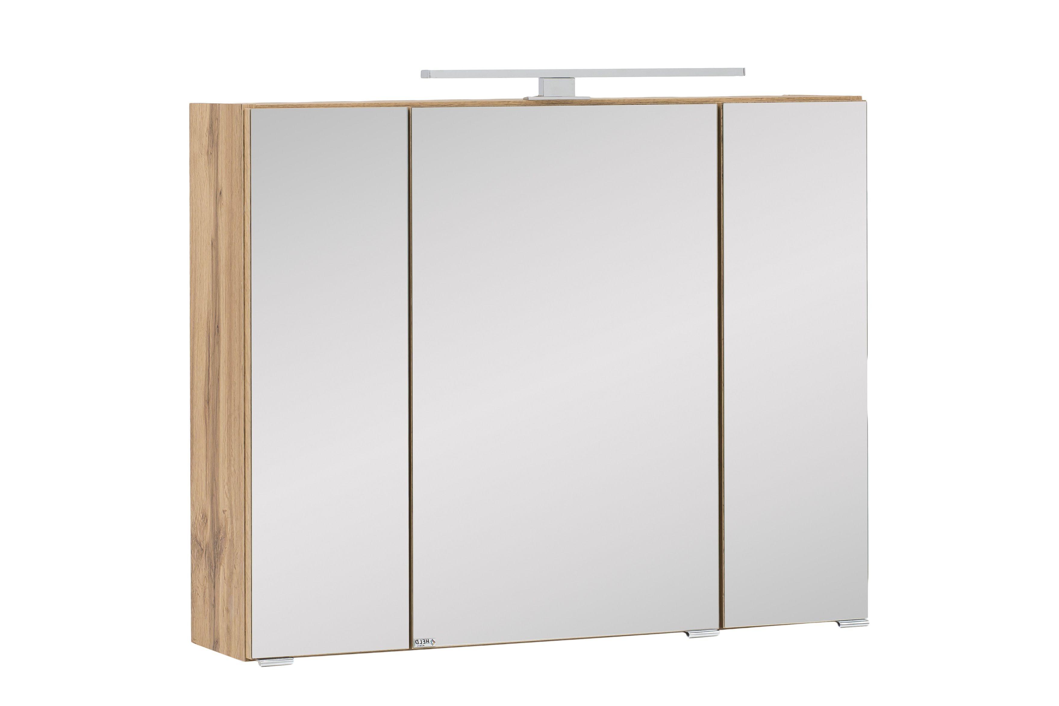 Spiegelschrank Helsinki Mit Led 3-Türig BxHxT: 80x64x20 cm - Eichefarben, KONVENTIONELL, Glas/Holzwerkstoff (80/64/20cm) - Held