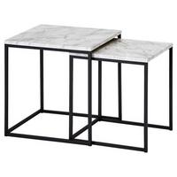 Sada příručních stolků s mramorovým vzhledem - bílá/černá, Design, kov/kompozitní dřevo (40/40/42,5cm) - MID.YOU
