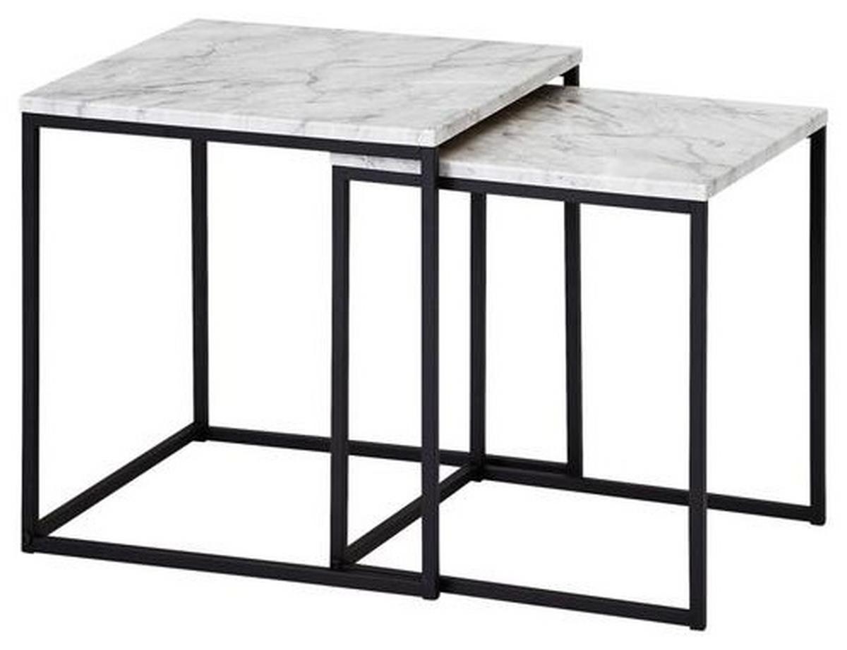 Sada příručních stolků s mramorovým vzhledem - bílá/černá, Design, kov/kompozitní dřevo (40/40/42,5cm) - MID.YOU