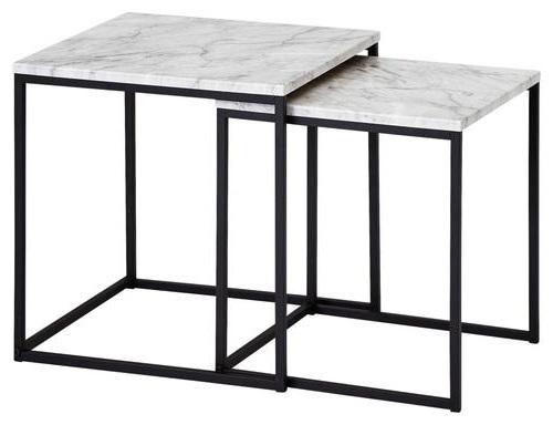 Couchtisch 2er-Set Marmoroptik Weiß/Schwarz