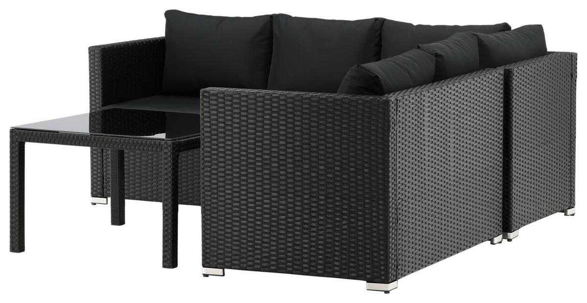 Loungegarnitur Kuba - Schwarz, KONVENTIONELL, Glas/Kunststoff - Gardenson