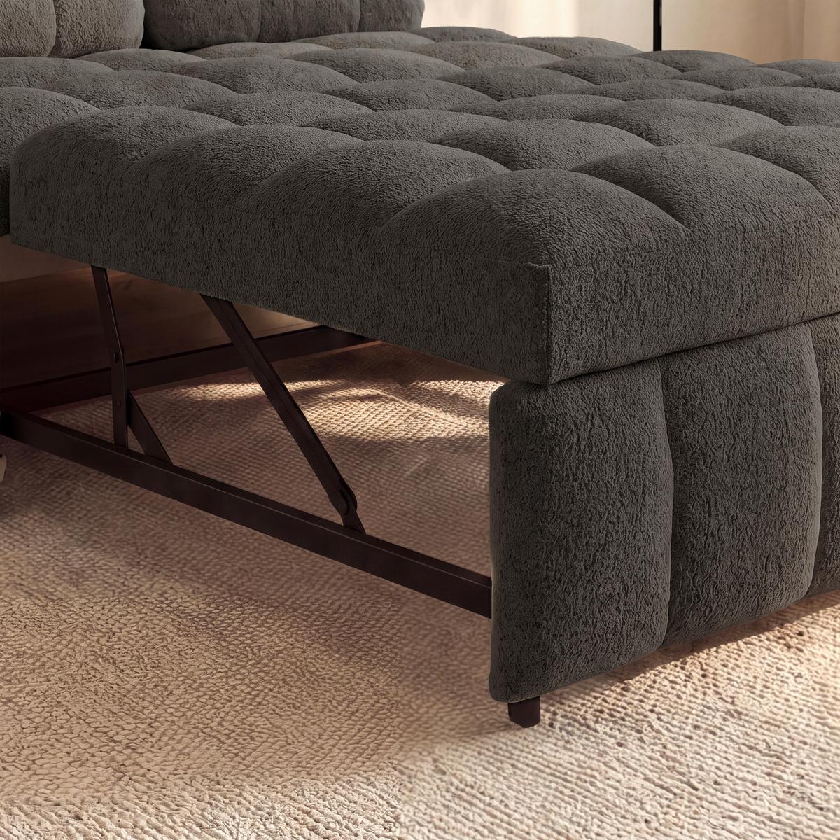 Rozkládací pohovka LIARA, tmavě šedá, 2-dílná sada - černá/tmavě šedá, Moderní, kov/dřevo (137/87/110cm) - Bessagi Home
