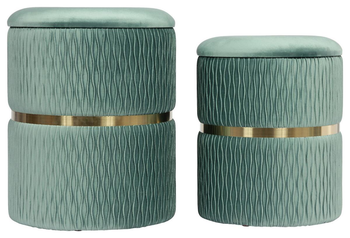 Hocker Zora Grün Polyester, D: 31,5 Cm - Goldfarben/Mintgrün, Design, Textil/Metall (31,5/36/38/44/31,5/36cm) - Kayoom
