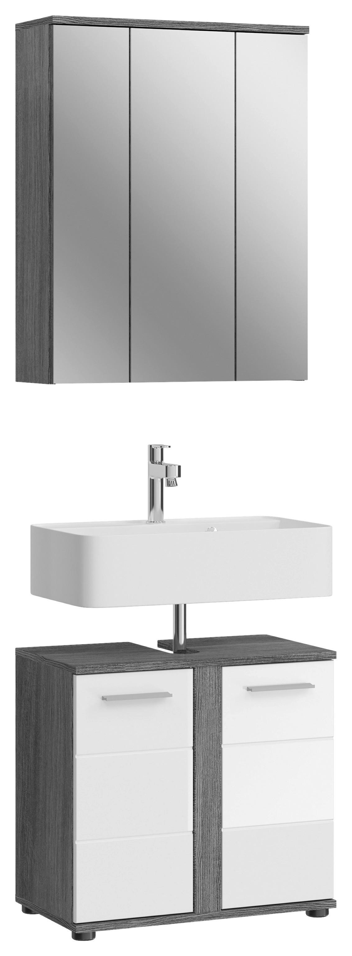 Badezimmer Blake Weiß Hg B: 60 cm - Weiß Hochglanz/Schwarz, MODERN, Glas/Holzwerkstoff (60cm) - MID.YOU