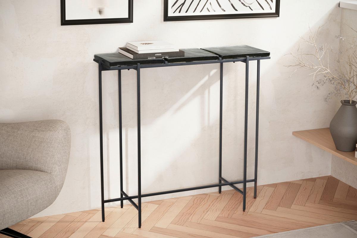 Konsolentisch Schwarz B: 90 cm - Schwarz, Design, Glas/Metall (90/29/85cm) - MID.YOU