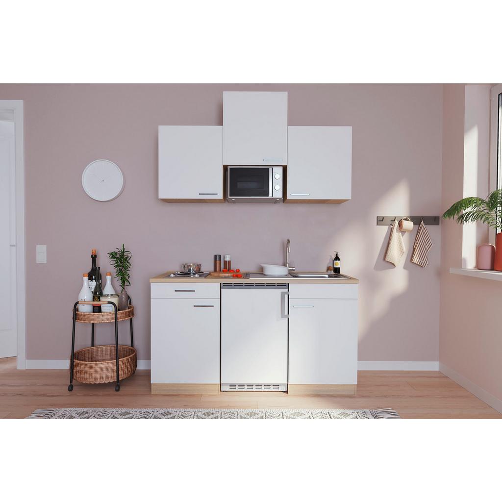 Miniküche M. Mikrowelle + Kühlschrank 150 Cm Weiß/eiche