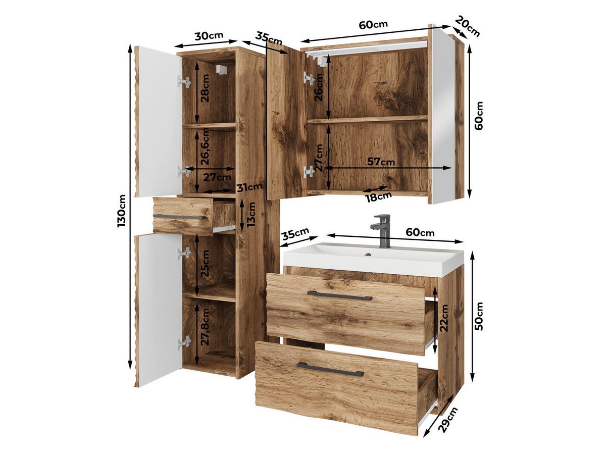 Badezimmer Toronto 4-Teilig Kaschmir/Beige B: 90 cm - Kaschmir/Kastanieneichefarben, LIFESTYLE, Keramik/Holzwerkstoff (90/130/35cm) - P & B