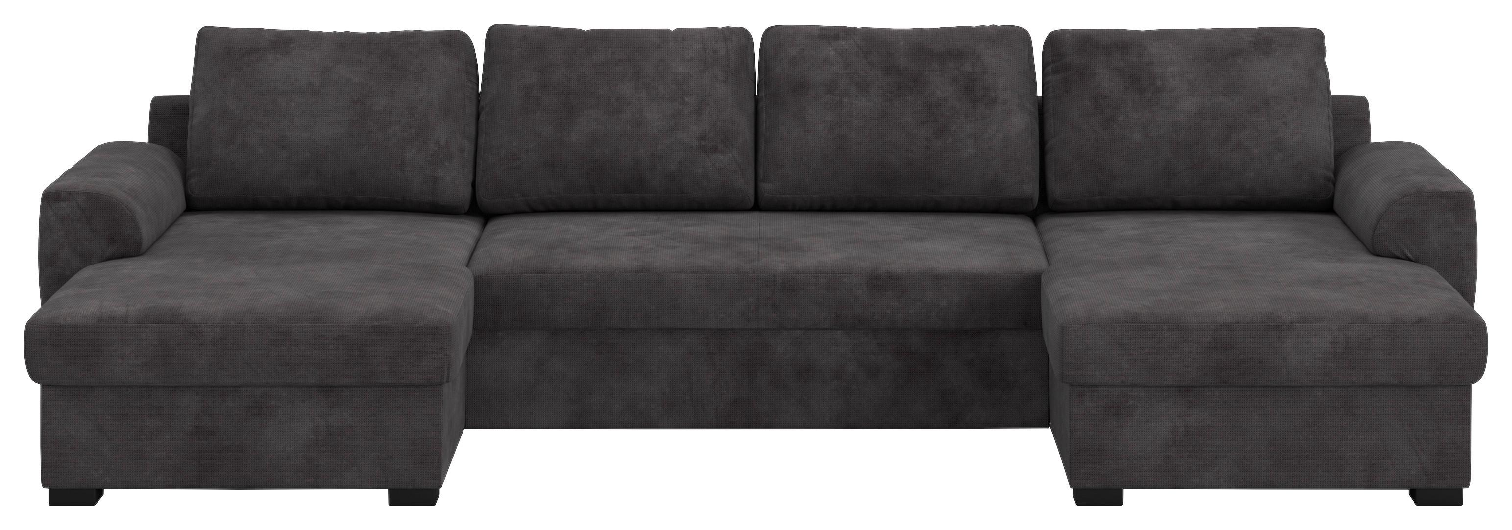 Wohnlandschaft m. Bettfunktion Mikrofaser schwarz, B: 327cm - Schwarz, Trend, Textil (154/327/86cm) - MID.YOU