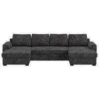 Wohnlandschaft m. Bettfunktion Mikrofaser schwarz, B: 327cm - Schwarz, Trend, Textil (154/327/86cm) - MID.YOU