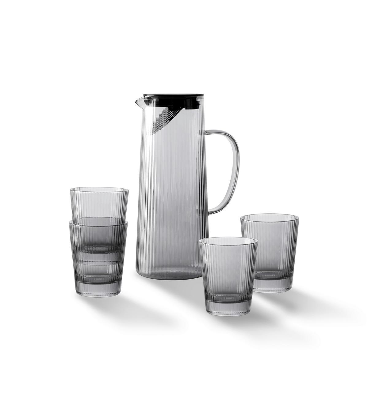 sada sklenic džbán 1,2L + 4 sklenice - šedá, Konvenční, sklo - Mömax