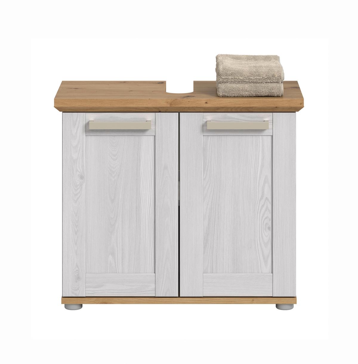 WASCHBECKENUNTERSCHRANK Lärchefarben/Eiche D. B: 69cm - Silberfarben/Lärchefarben, Trend, Holzwerkstoff (69/59/34cm) - MID.YOU