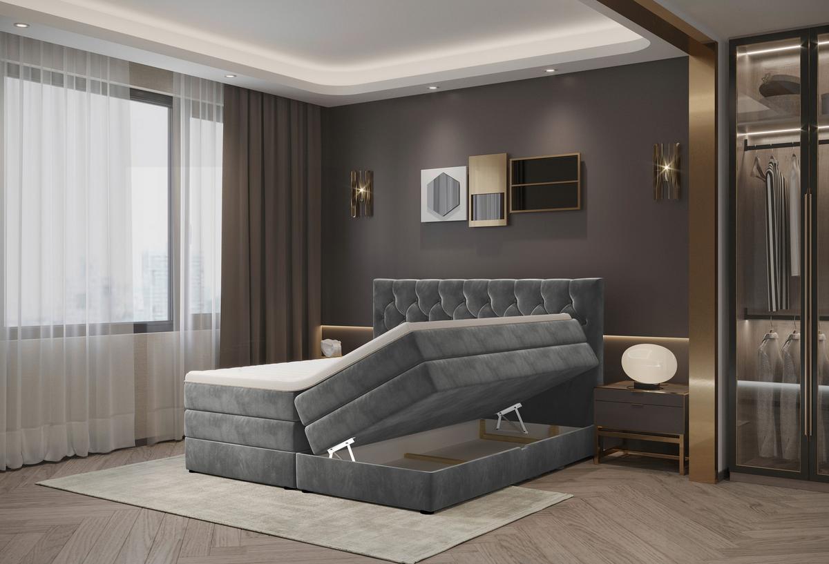 Boxspringbett Elio Graphitfarben 180x200 cm H3 - Schwarz/Graphitfarben, ROMANTIK / LANDHAUS, Textil (184/121/212cm) - James Wood