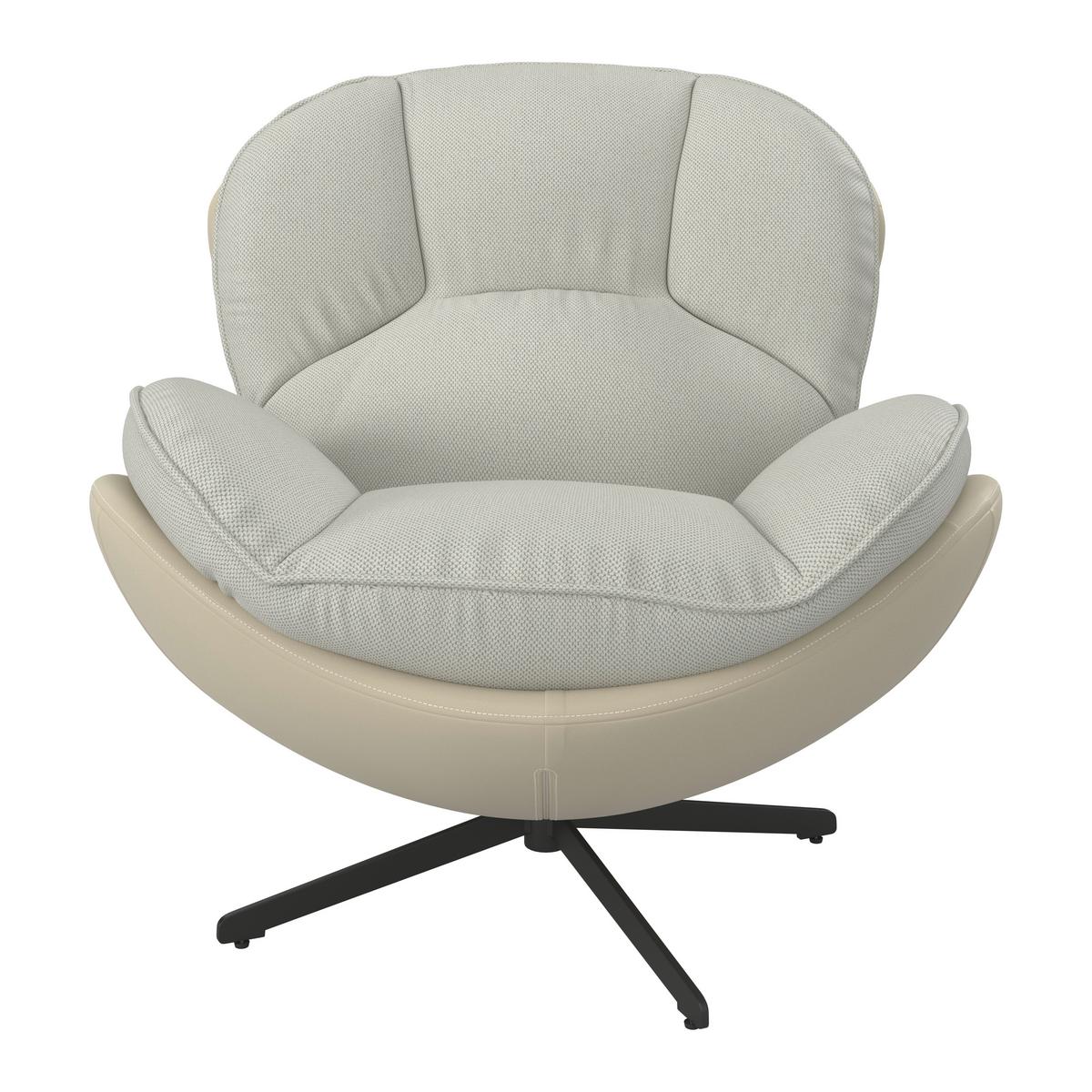 Relaxační křeslo INA, bílá,béžová, vzhled kůže - bílá/černá, Moderní, kov/textil (98/86/105cm) - Bessagi Home