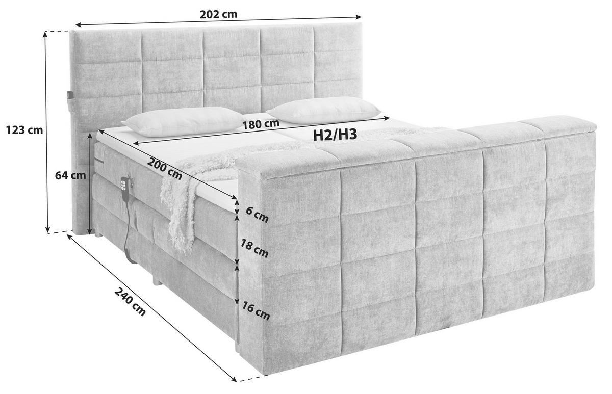 Boxspringbett Mit Topper 180x200 Cm Denver - Silberfarben, KONVENTIONELL, Textil (180/200cm) - Carryhome