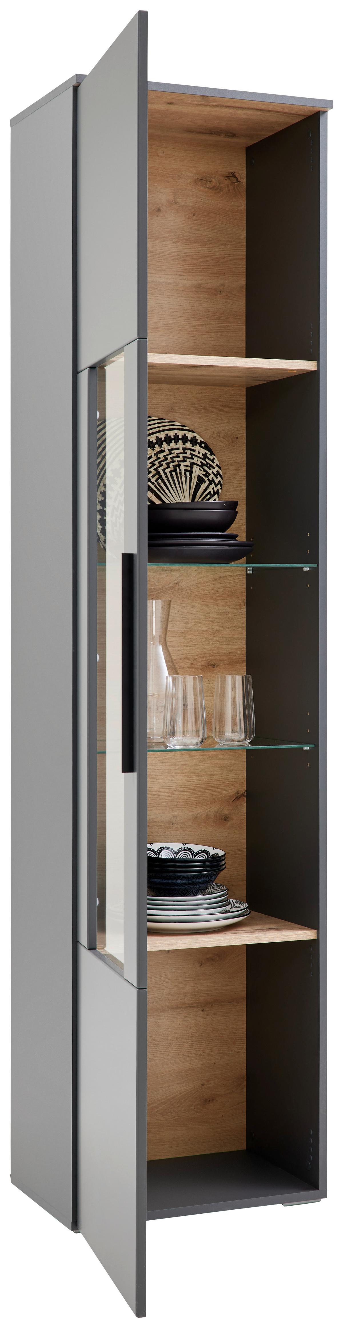 Wohnkombination 4-Tlg. Atlanta Grau/Eiche Dekor - Eichefarben/Silberfarben, MODERN, Glas/Holzwerkstoff (300,3/203,2/46,2cm)