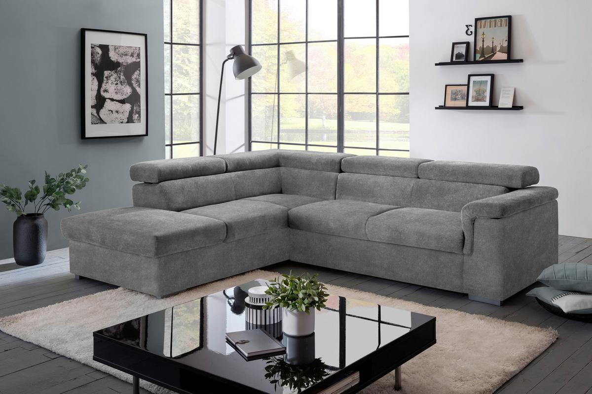 Sedací souprava MILLA šedá levý roh - šedá, Basics, dřevo/textil (217/252cm)