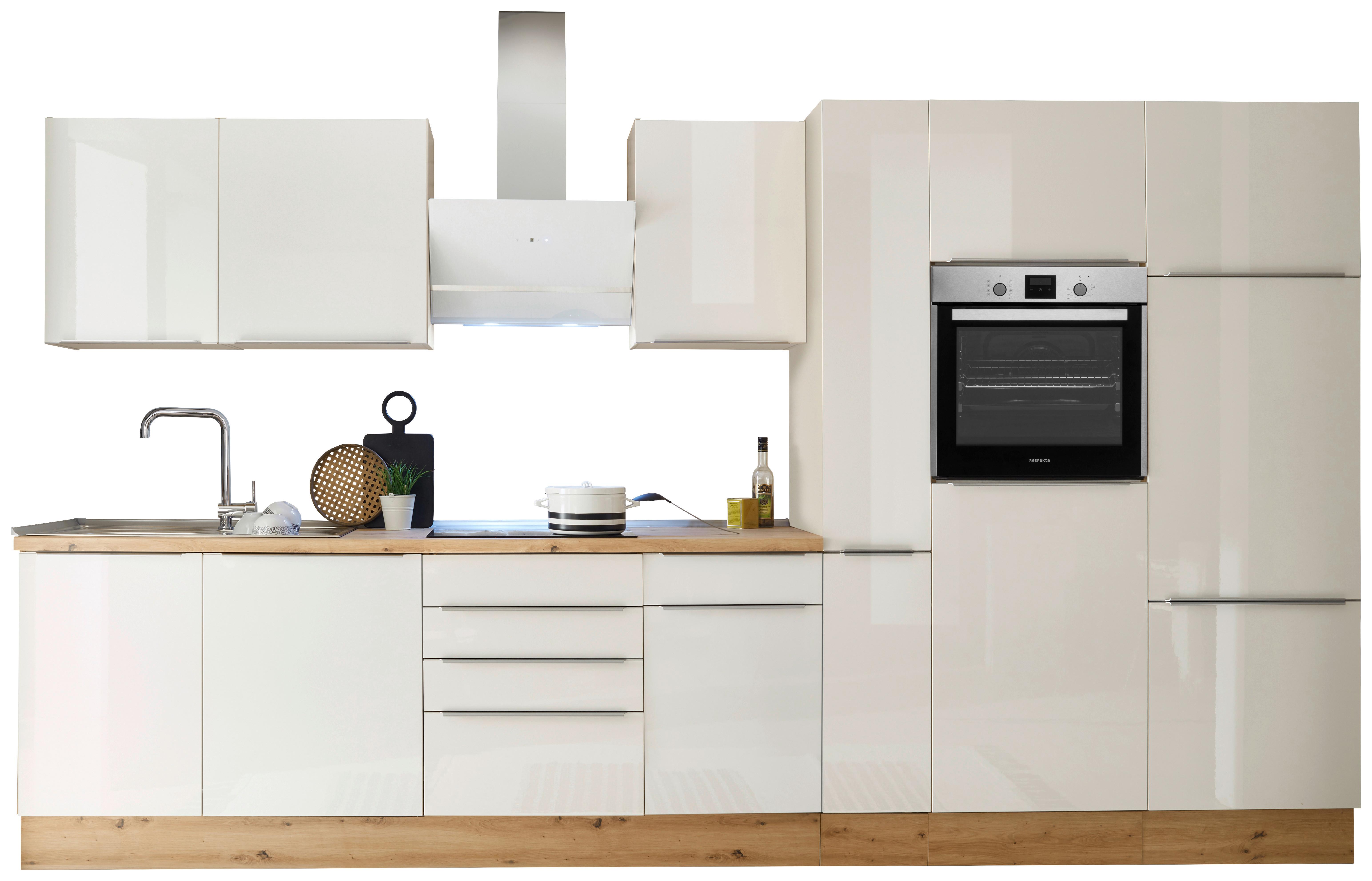 Küchenzeile Bema mit Geräten B: 370 cm Weiß, Modern - Weiß Hochglanz/Weiß, LIFESTYLE, Holzwerkstoff (370cm) - Respekta